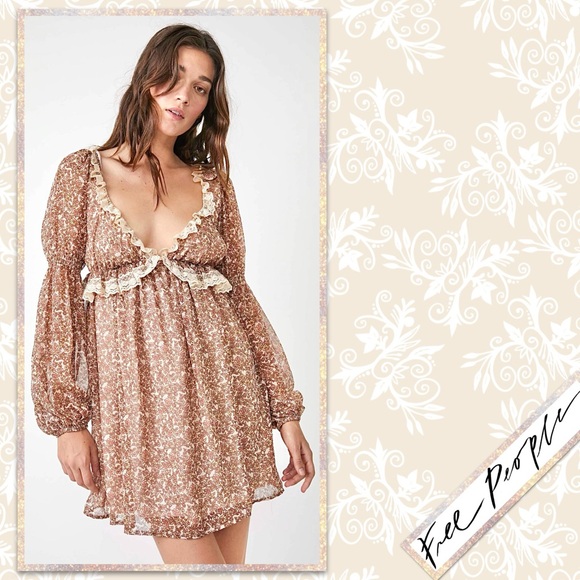 Free People Pennie Floral Mini Dress in Ivory (Cream, Brown, Tan) - Picture 8 of 14